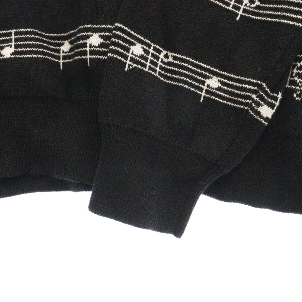 JUSTDON(ジャストドン) Musical Cashmere Knit 音符総柄 クルーネック カシミヤ長袖ニット ブラック 31JUSM601B セーター