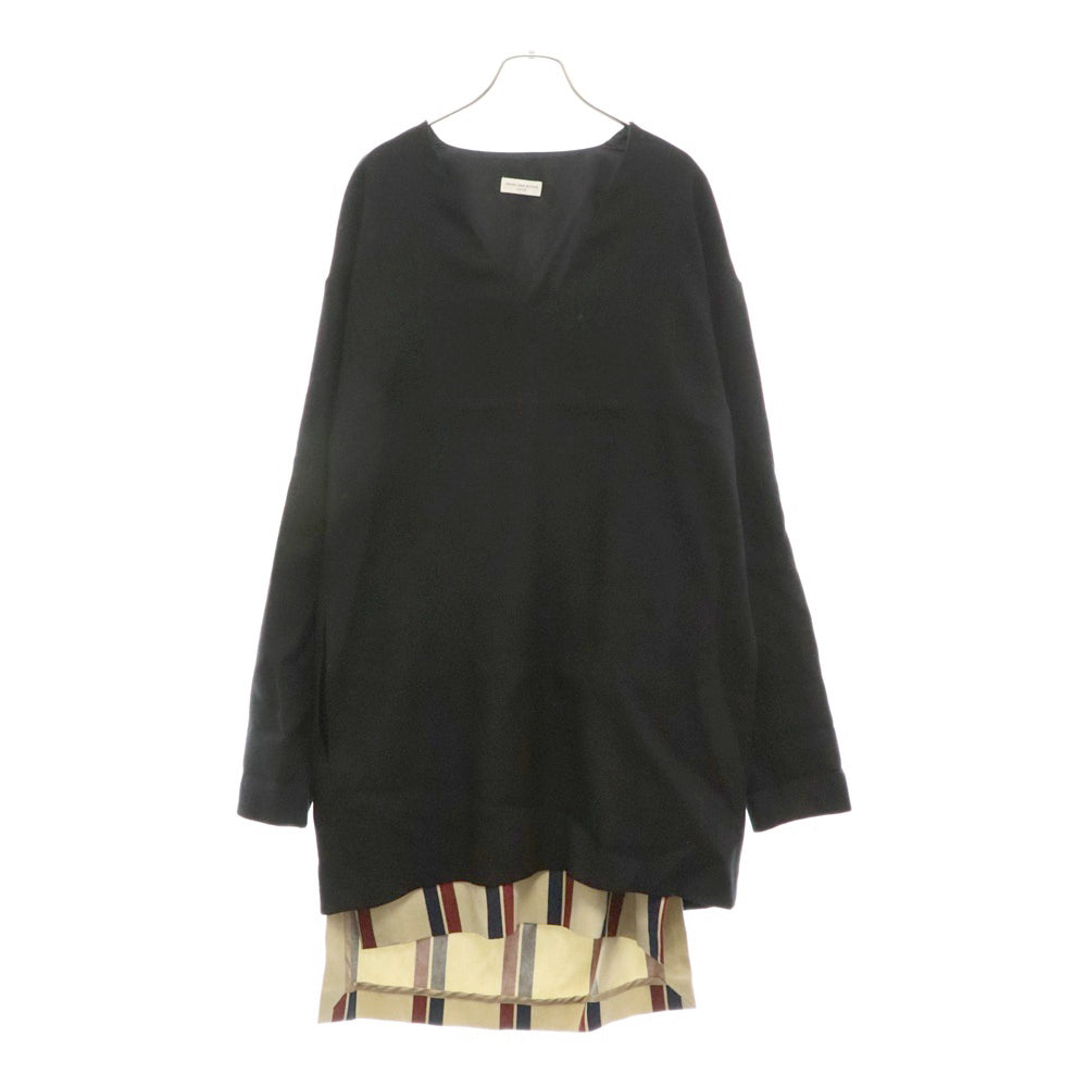 DRIES VAN NOTEN(ドリスヴァンノッテン) Vネックノーカラー レイヤード長袖ワンピース ブラック レディース