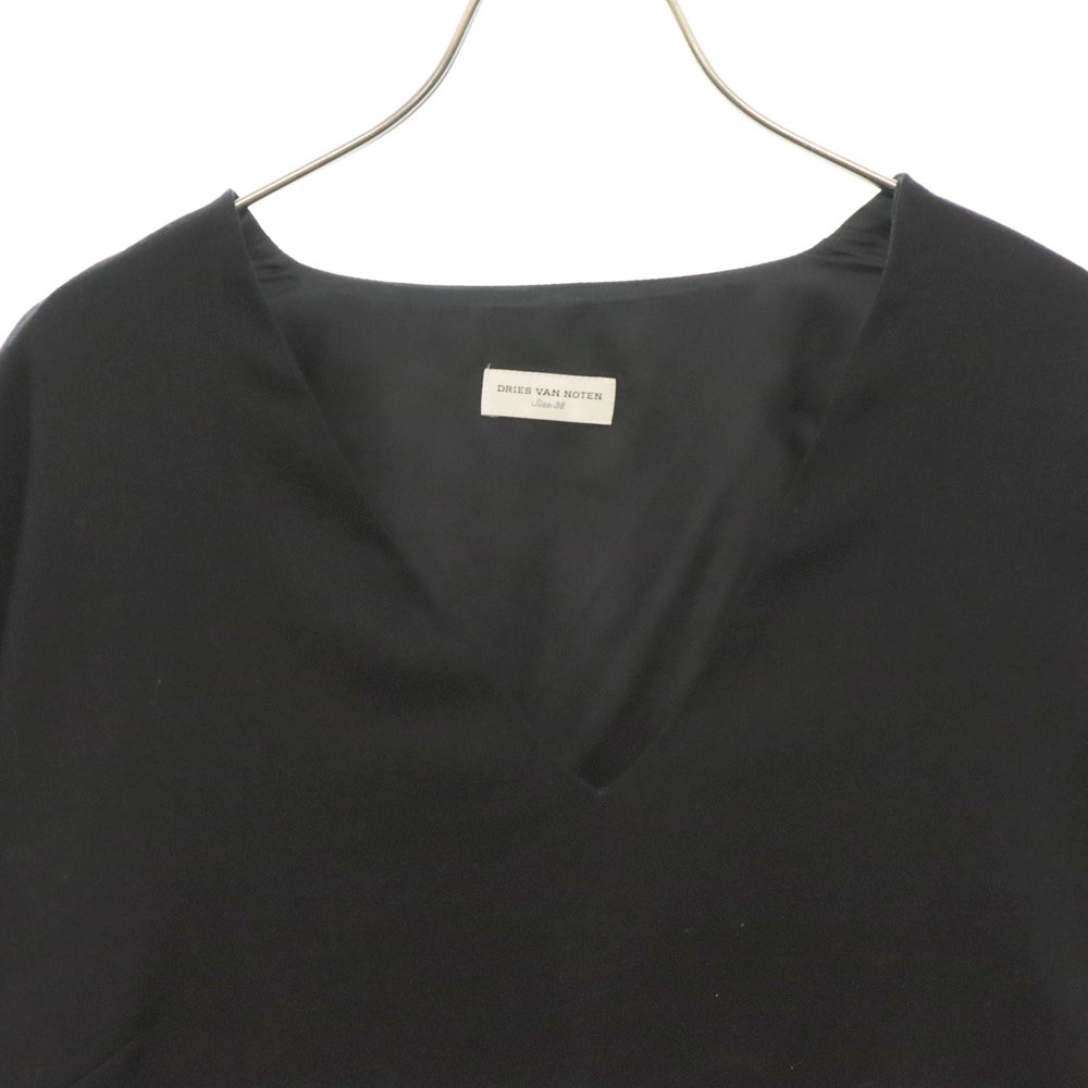 DRIES VAN NOTEN(ドリスヴァンノッテン) Vネックノーカラー レイヤード長袖ワンピース ブラック レディース