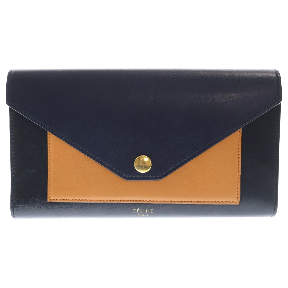 CELINE(セリーヌ) Tri Fold ポケット トリフォールド カーフスキン ロングウォレット 長財布 105853 ブラック/ネイビー/ブラウン