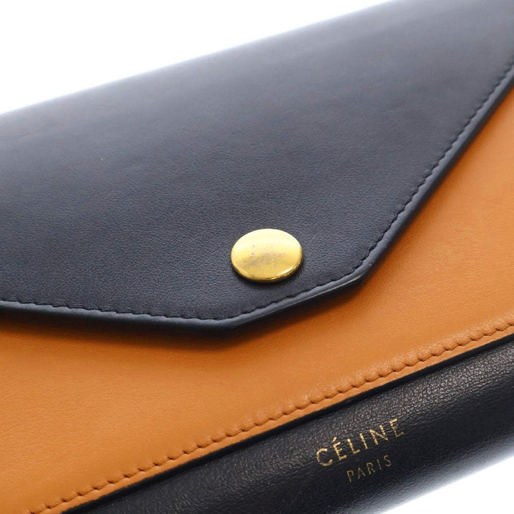 CELINE(セリーヌ) Tri Fold ポケット トリフォールド カーフスキン ロングウォレット 長財布 105853 ブラック/ネイビー/ブラウン
