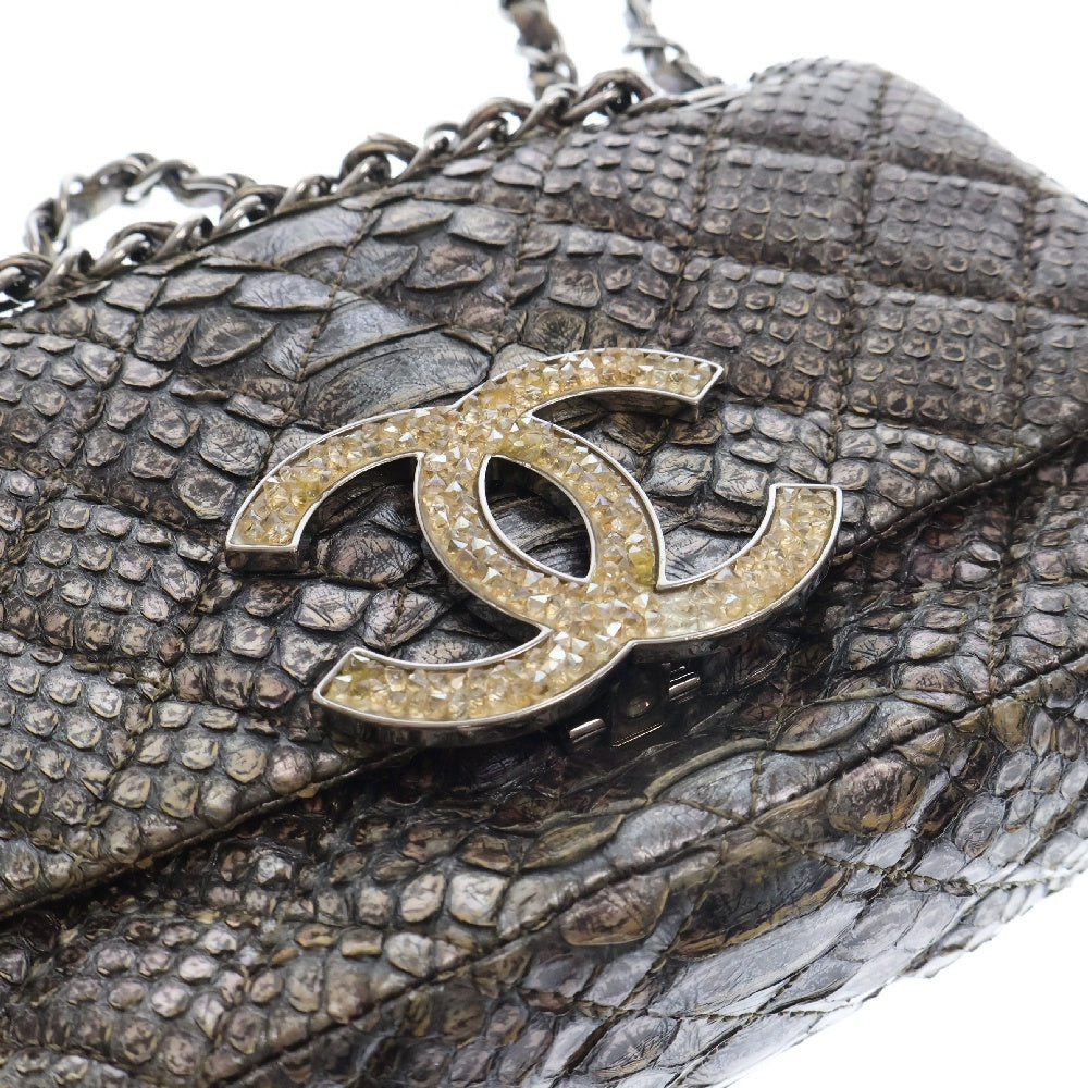 CHANEL(シャネル) マトラッセ パイソン レザー クリスタルフラップ チェーン ショルダー バッグ パイソン