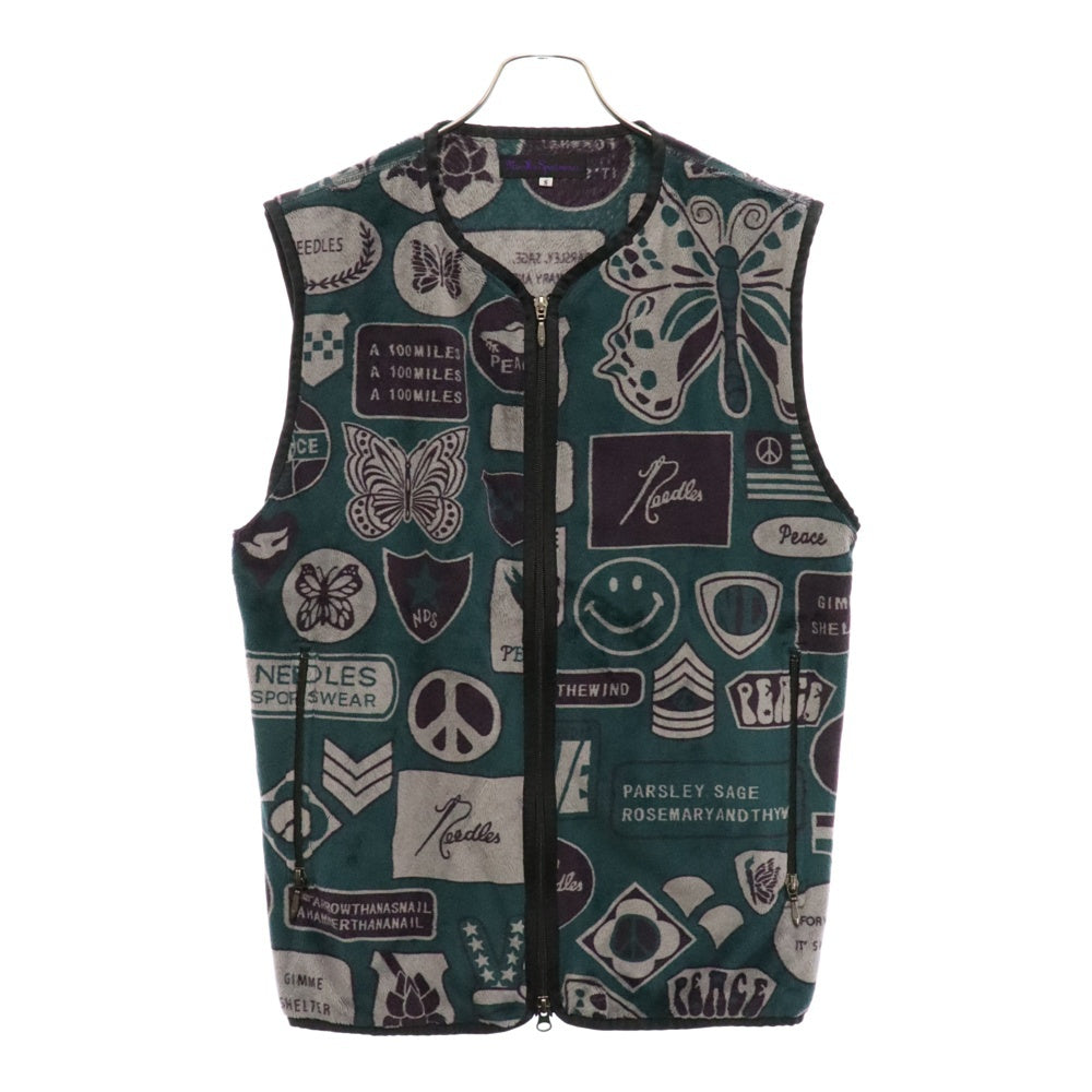 Needles(ニードルス) W.U. Piping Vest Jacket パイピング マイクロファ ジップアップベスト NS286 ブルー レディース
