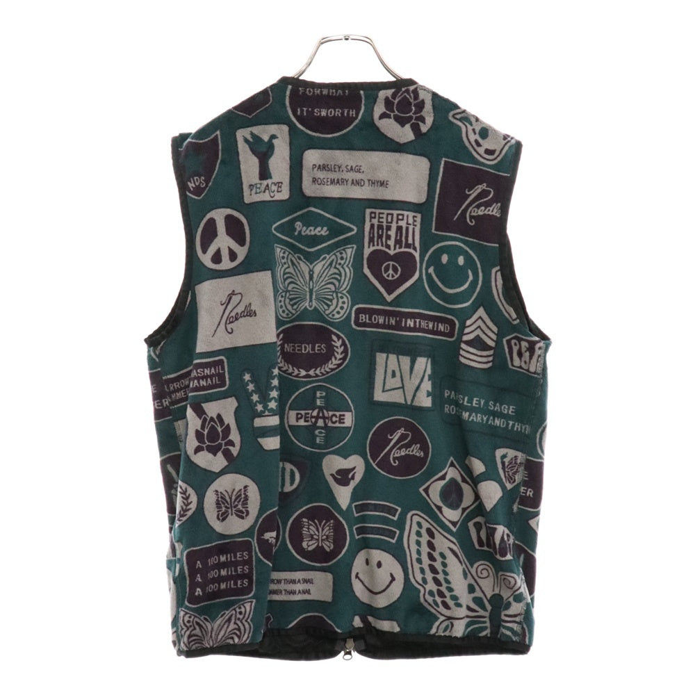 Needles(ニードルス) W.U. Piping Vest Jacket パイピング マイクロファ ジップアップベスト NS286 ブルー レディース