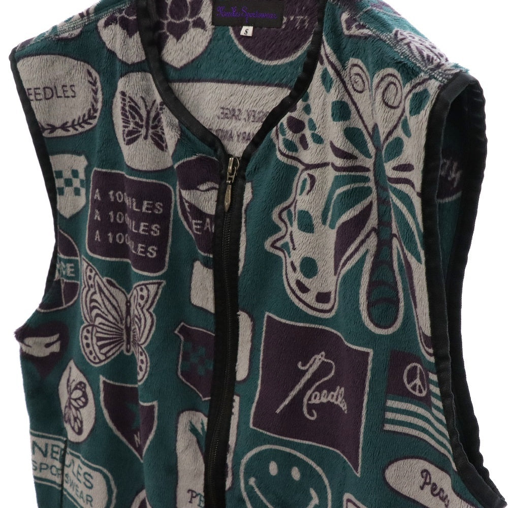 Needles(ニードルス) W.U. Piping Vest Jacket パイピング マイクロファ ジップアップベスト NS286 ブルー レディース