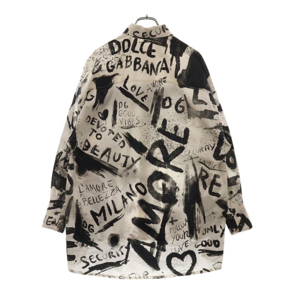 DOLCE & GABBANA(ドルチェアンドガッバーナ) グラフィックプリント ドレスカラー レイヤーデザイン 長袖シャツ F5N84T ホワイト/ブラック