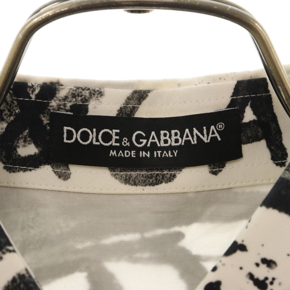 DOLCE & GABBANA(ドルチェアンドガッバーナ) グラフィックプリント ドレスカラー レイヤーデザイン 長袖シャツ F5N84T ホワイト/ブラック