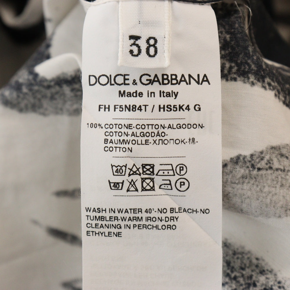 DOLCE & GABBANA(ドルチェアンドガッバーナ) グラフィックプリント ドレスカラー レイヤーデザイン 長袖シャツ F5N84T ホワイト/ブラック