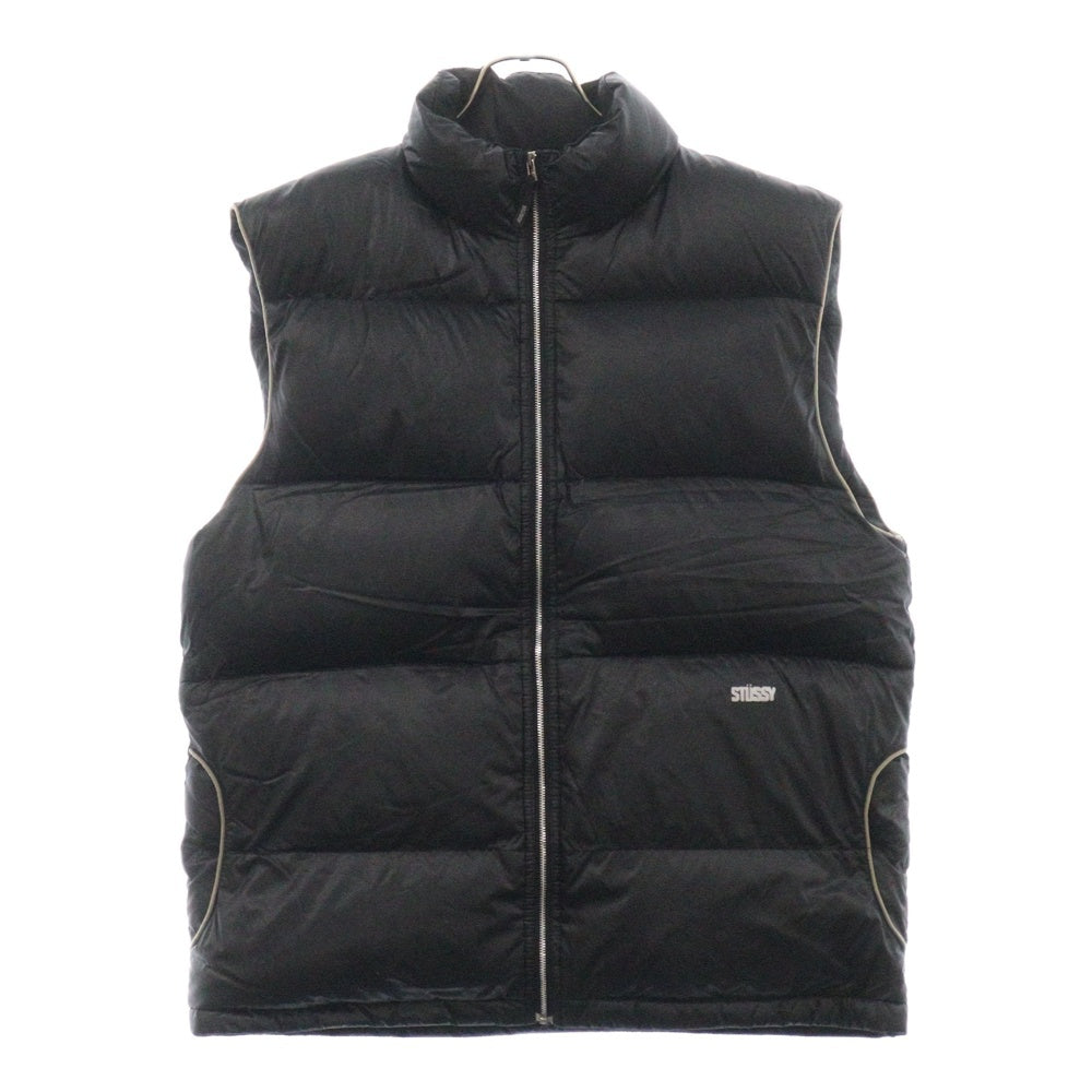 STUSSY(ステューシー) オールド ロゴプリント ジップアップダウンベストジャケット ブラック