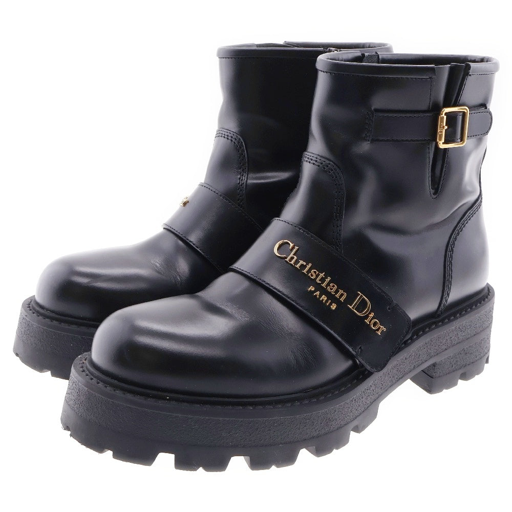 Christian Dior(クリスチャンディオール) 24AW D-QUEST BOOTS ロゴ レザーハイカットサイドジップブーツ ブラック レディース MD0624