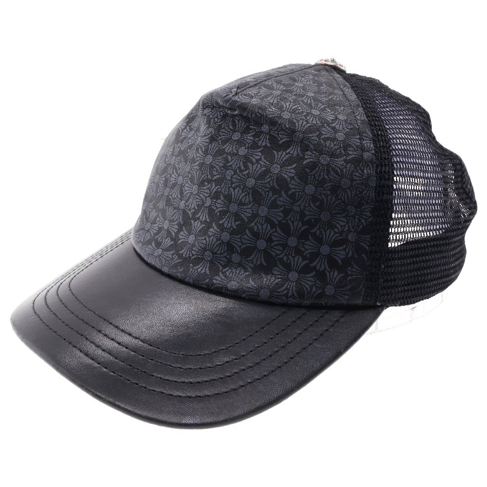 CHROME HEARTS(クロムハーツ) レザーCHプラスプリント メッシュ トラッカーキャップ 帽子 ブラック