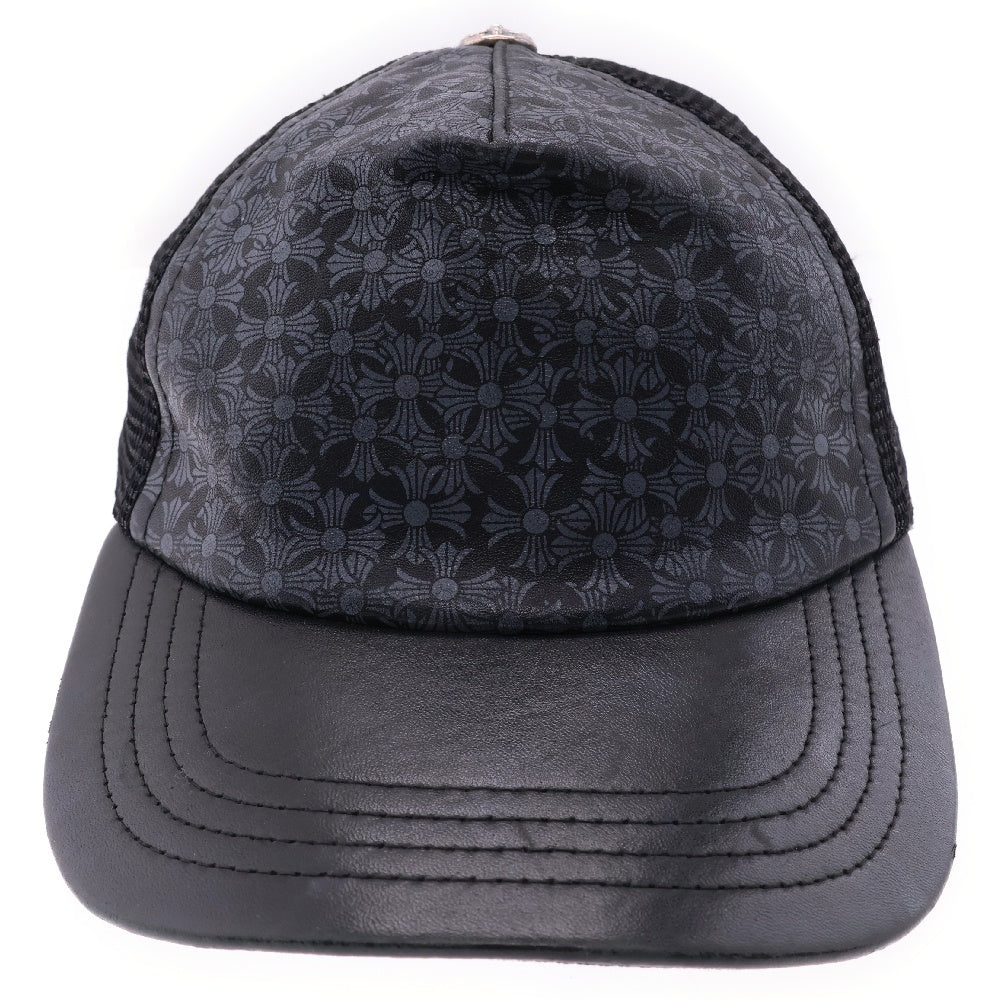 CHROME HEARTS(クロムハーツ) レザーCHプラスプリント メッシュ トラッカーキャップ 帽子 ブラック