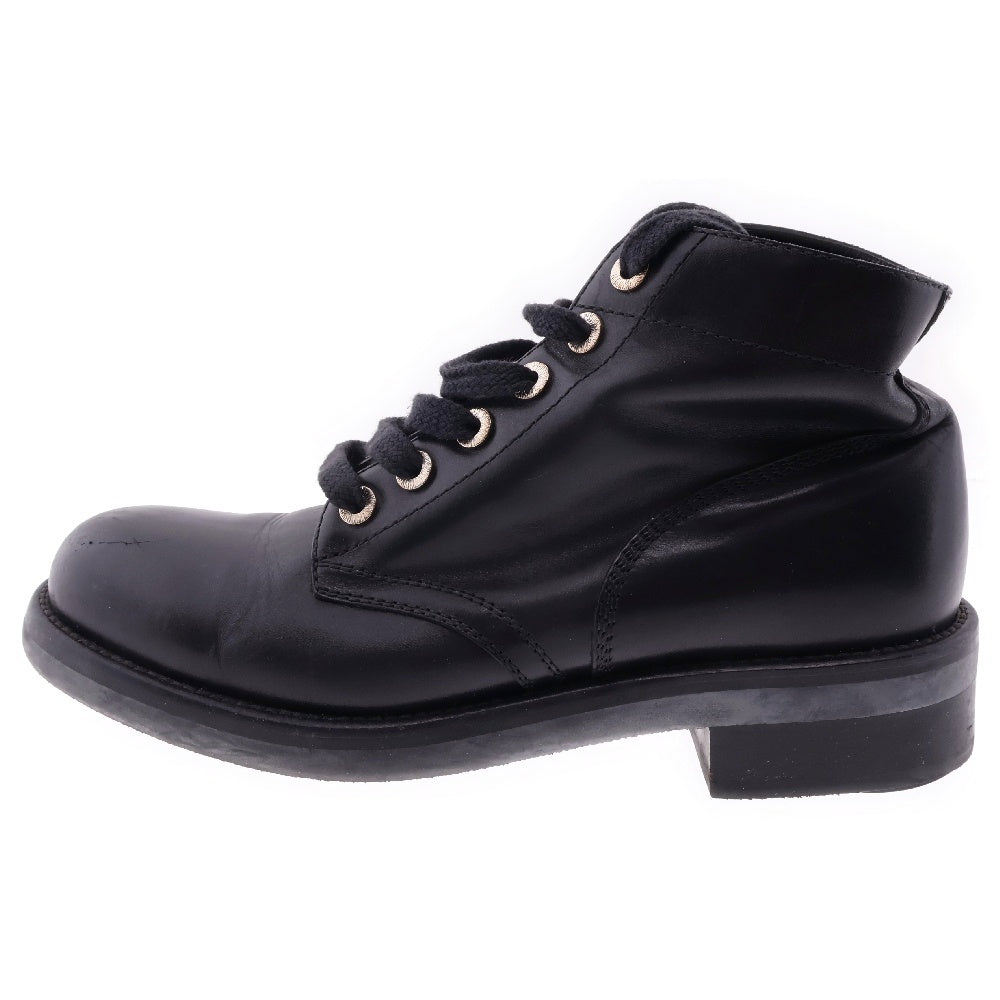 CHANEL(シャネル) ココマークメタル ボックスカーフレザー レースアップ ブーツ ブラック レディース