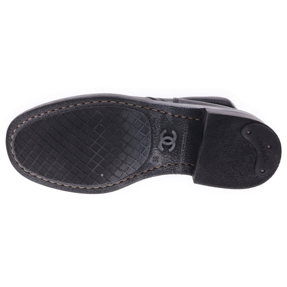 CHANEL(シャネル) ココマークメタル ボックスカーフレザー レースアップ ブーツ ブラック レディース