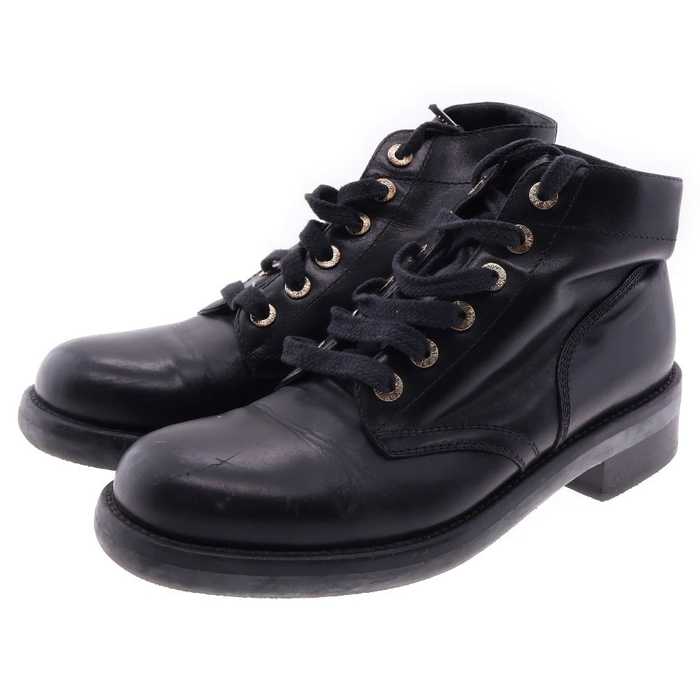 CHANEL(シャネル) ココマークメタル ボックスカーフレザー レースアップ ブーツ ブラック レディース