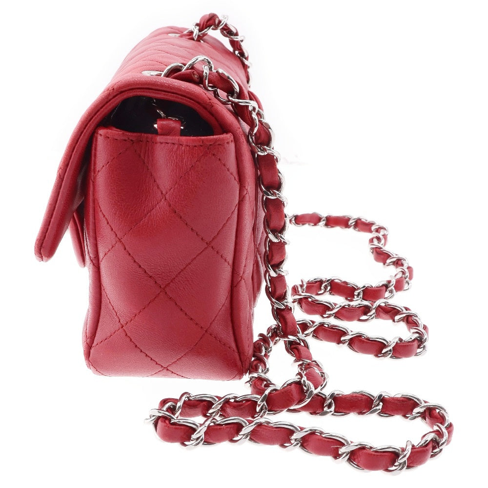 CHANEL(シャネル) ミニマトラッセ ラムスキン シングルフラップ シングルチェーン ショルダーバッグ レッド