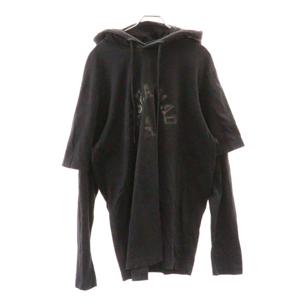 MARCELO BURLON(マルセロバーロン) MUHAMMAD ALI フロントプリント フーデッド レイヤード ロングスリーブTシャツ CMAB025R19001135 ブラック