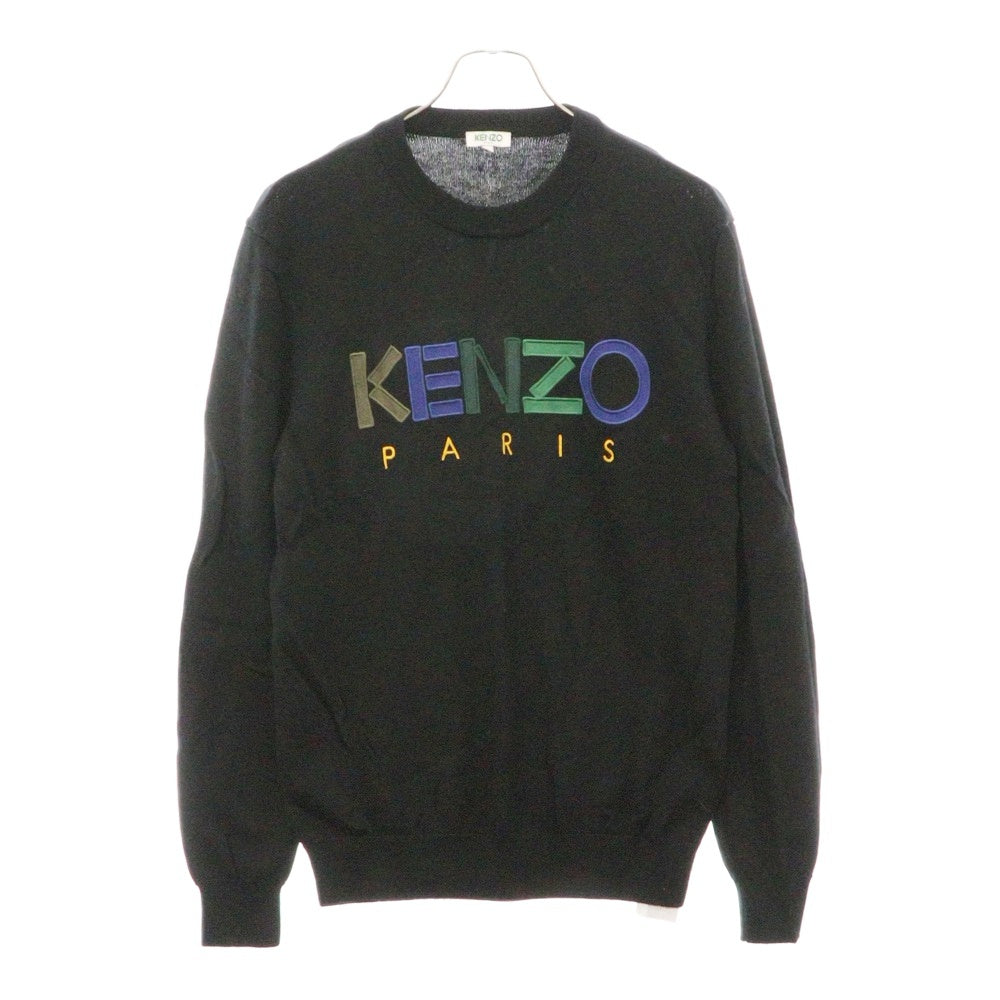 KENZO(ケンゾー) ロゴ刺繍 クルーネック長袖ニットセーター ブラック F965PU2173LC