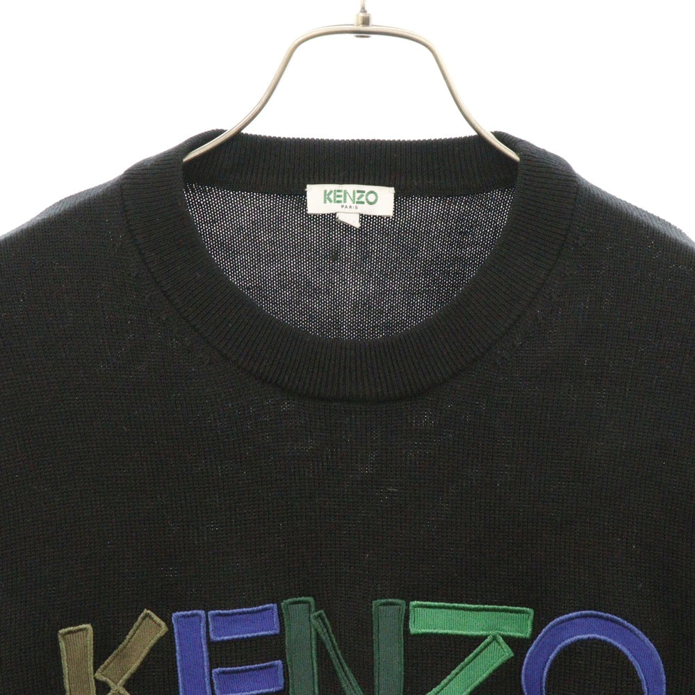 KENZO(ケンゾー) ロゴ刺繍 クルーネック長袖ニットセーター ブラック F965PU2173LC
