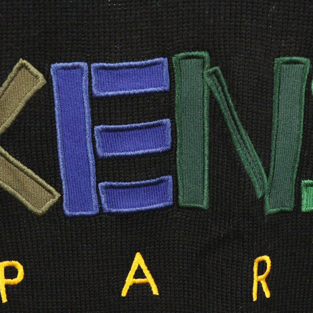 KENZO(ケンゾー) ロゴ刺繍 クルーネック長袖ニットセーター ブラック F965PU2173LC