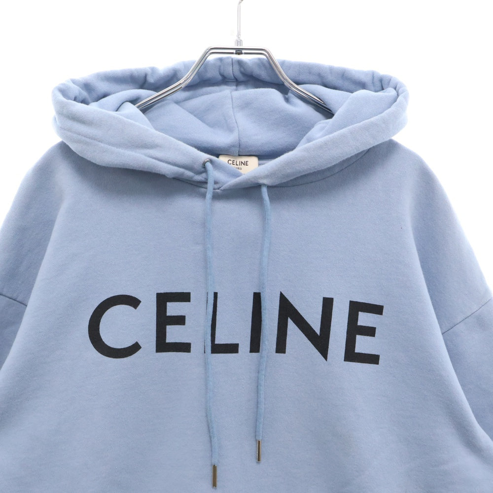 CELINE(セリーヌ) LOGO PRINT LOOSE HOODIE ロゴプリント プルオーバーウェットパーカー フーディー 2Y321670Q ライトブルー