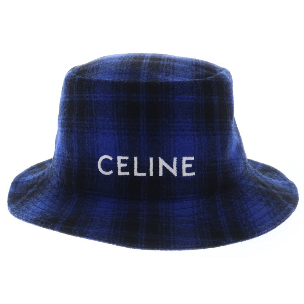 CELINE(セリーヌ) BUCKET HAT IN CHECKED FLANNEL ロゴ刺繍 エンブロイダリー フランネルチェック バケットハット 帽子 2AUO4994R ブルー/ブラック
