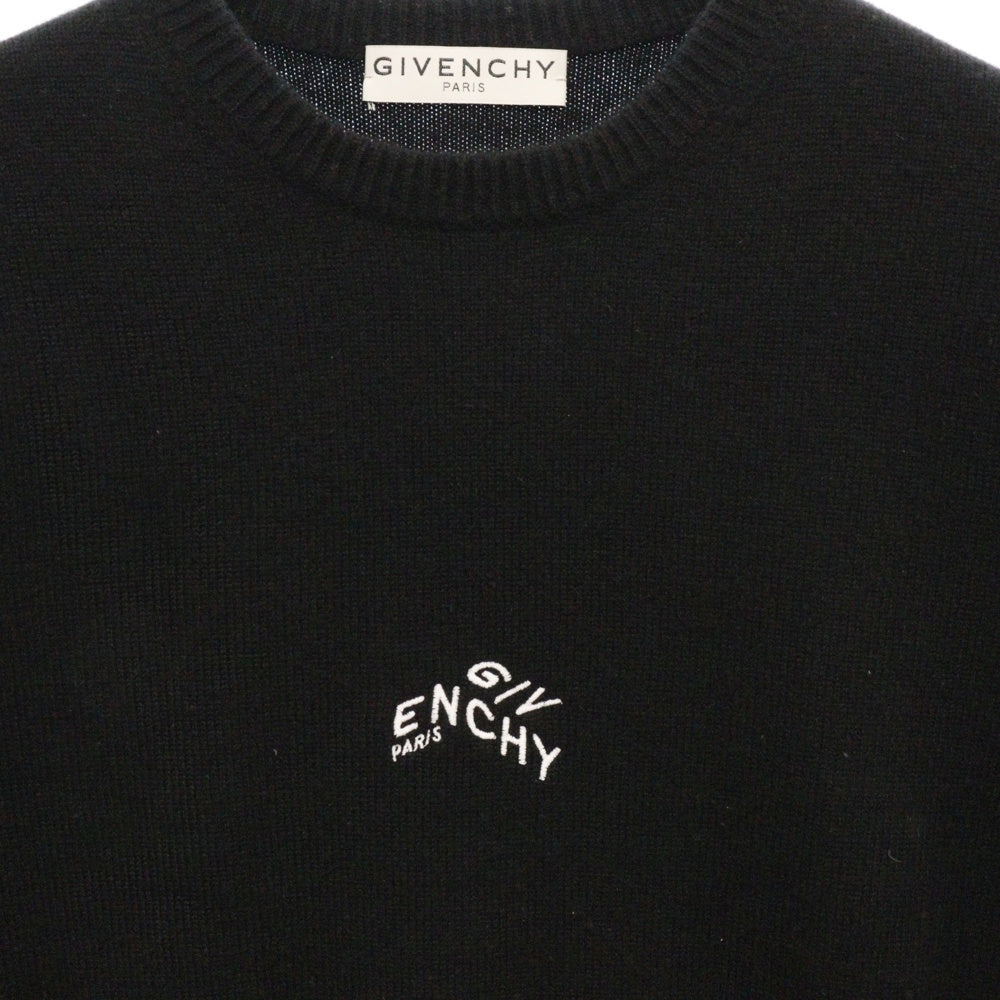 GIVENCHY(ジバンシィ) Embroidered Cashmere Knit ロゴ刺繍 カシミヤ クルーネックニットセーター ブラック BM90FL4Y7P