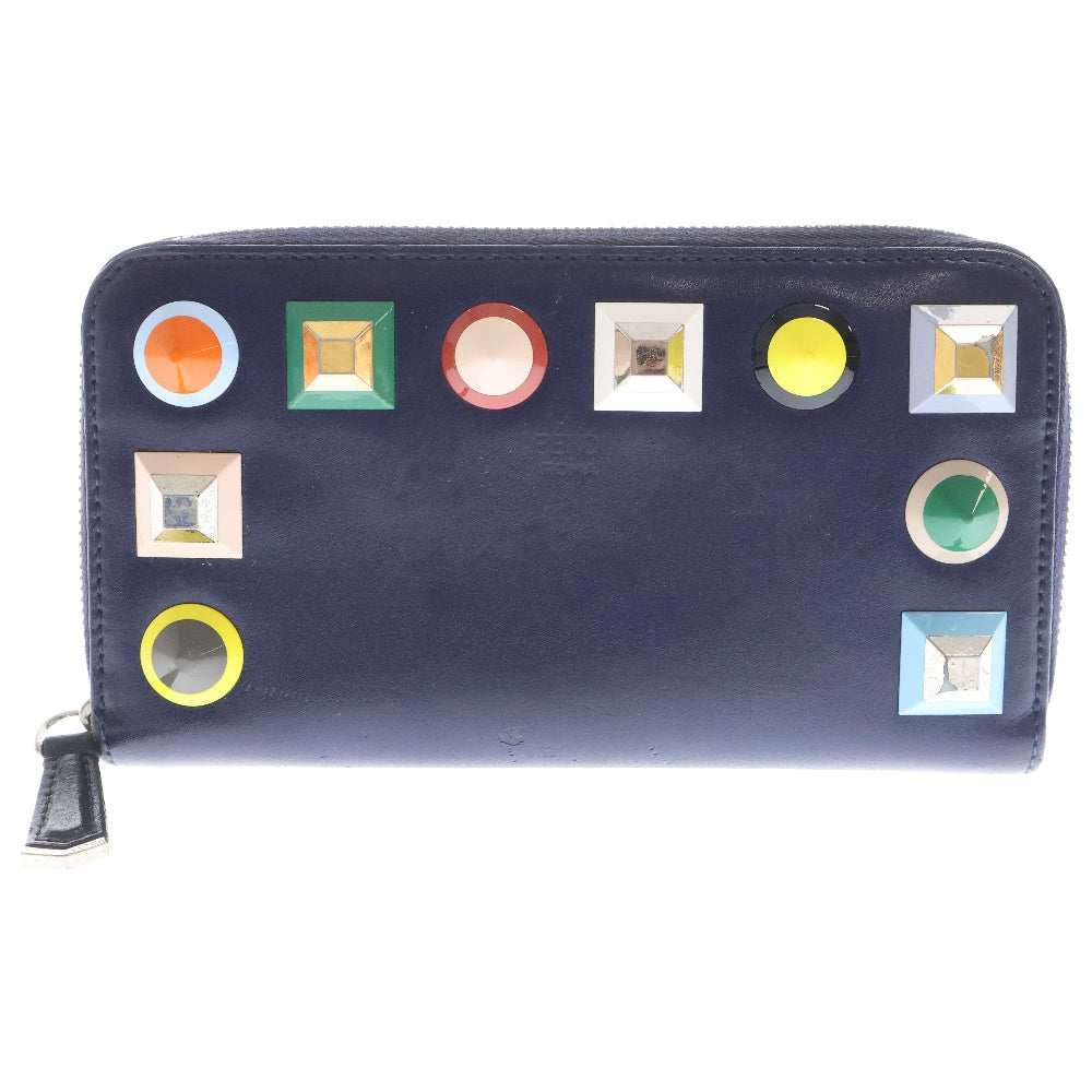 FENDI(フェンディ) スタッズ ラウンドファスナーレザーウォレット 8M0299 ネイビー