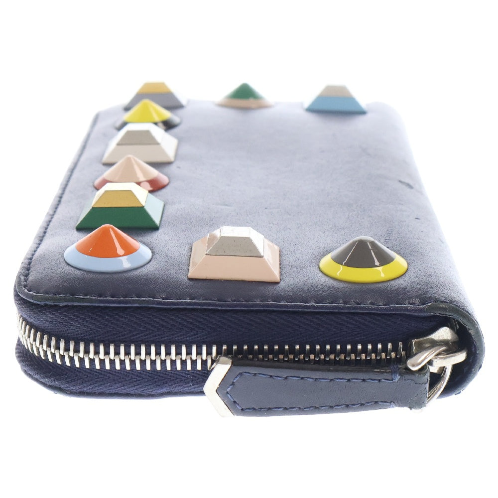 FENDI(フェンディ) スタッズ ラウンドファスナーレザーウォレット 8M0299 ネイビー