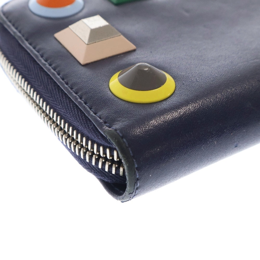 FENDI(フェンディ) スタッズ ラウンドファスナーレザーウォレット 8M0299 ネイビー