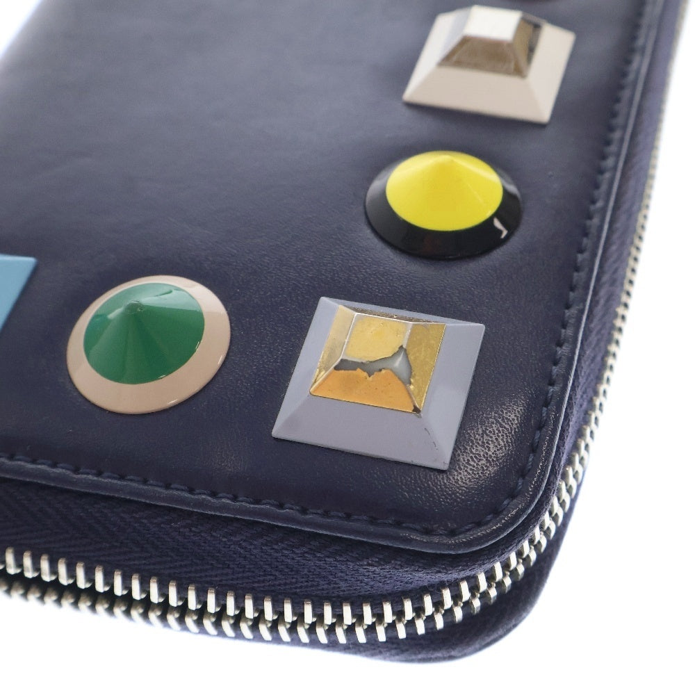 FENDI(フェンディ) スタッズ ラウンドファスナーレザーウォレット 8M0299 ネイビー