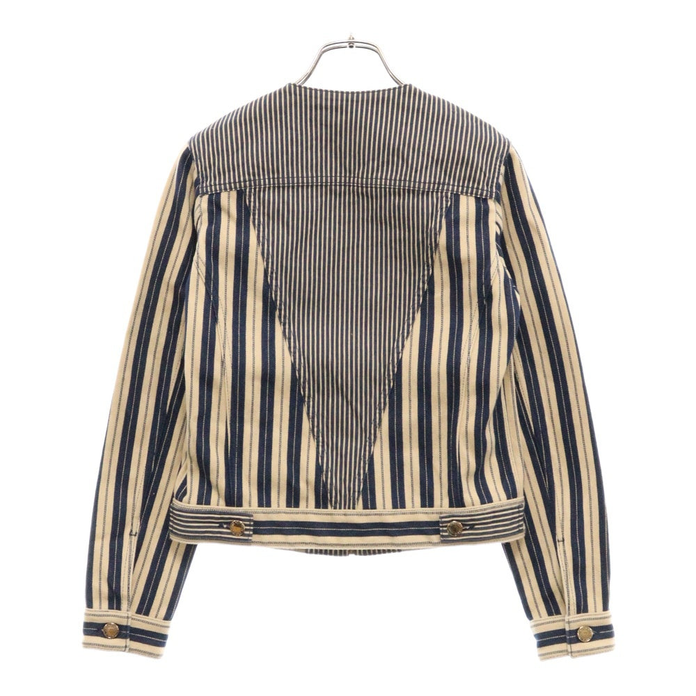 LOUIS VUITTON(ルイヴィトン) 24AW Mixed Stripes Utility Jacket パッチワーク ノーカラー ジップアップ ストライプ デニムブルゾン ジャケット 1AC1CJ インディゴ