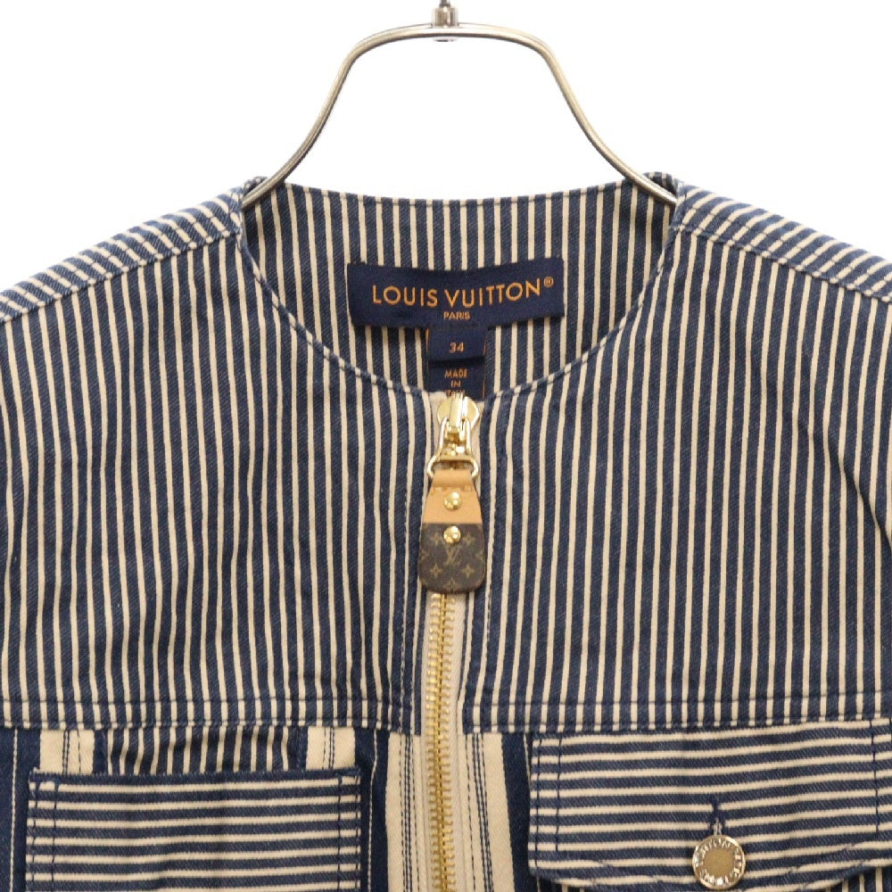 LOUIS VUITTON(ルイヴィトン) 24AW Mixed Stripes Utility Jacket パッチワーク ノーカラー ジップアップ ストライプ デニムブルゾン ジャケット 1AC1CJ インディゴ