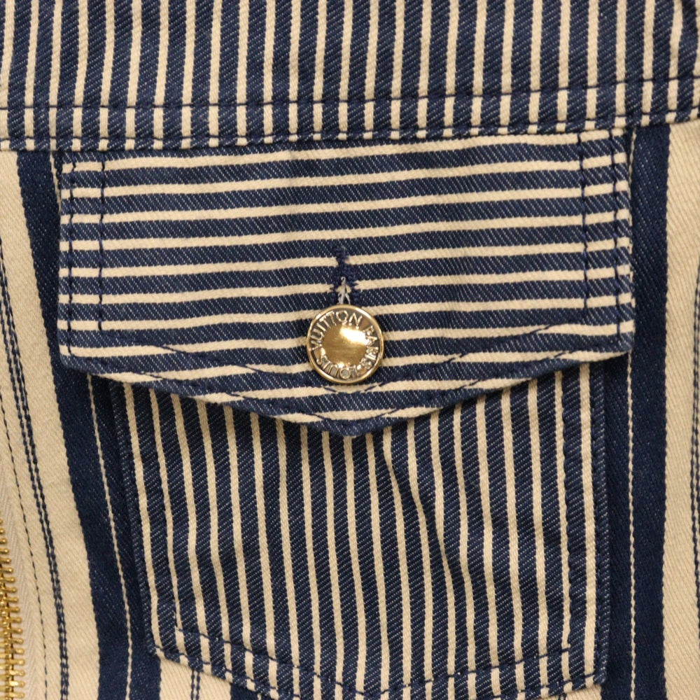 LOUIS VUITTON(ルイヴィトン) 24AW Mixed Stripes Utility Jacket パッチワーク ノーカラー ジップアップ ストライプ デニムブルゾン ジャケット 1AC1CJ インディゴ