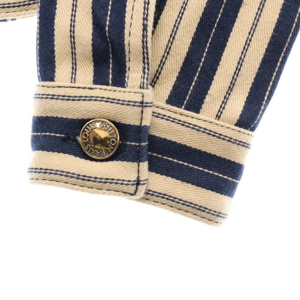 LOUIS VUITTON(ルイヴィトン) 24AW Mixed Stripes Utility Jacket パッチワーク ノーカラー ジップアップ ストライプ デニムブルゾン ジャケット 1AC1CJ インディゴ