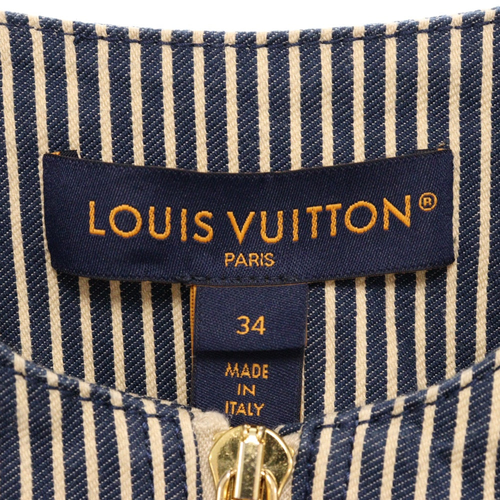 LOUIS VUITTON(ルイヴィトン) 24AW Mixed Stripes Utility Jacket パッチワーク ノーカラー ジップアップ ストライプ デニムブルゾン ジャケット 1AC1CJ インディゴ