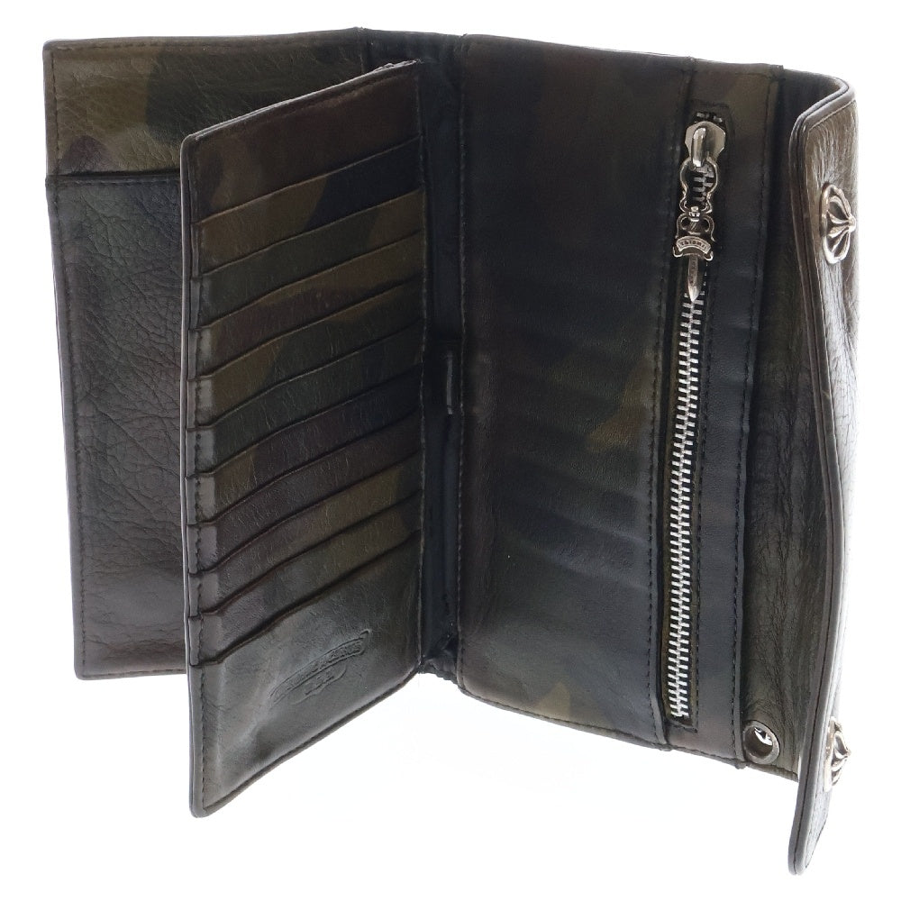 CHROME HEARTS(クロムハーツ) WAVE CROSS BALL CAMO ウェーブ ウォレット クロスボールボタン 迷彩 長財布 カーキ