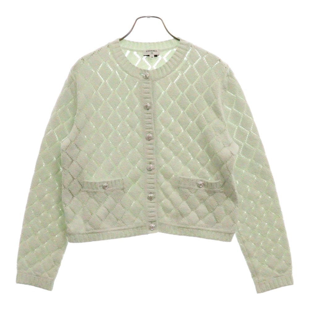 CHANEL(シャネル) 23AW ココマークボタン リブニット カーディガン ライトグリーン P75071 レディース