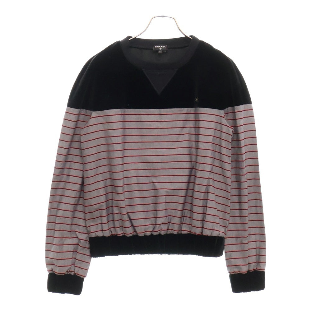 CHANEL(シャネル) 22AW ベルベット切替 ボーダー クルーネックスウェットシャツ トレーナー P73405 ブラック レディース