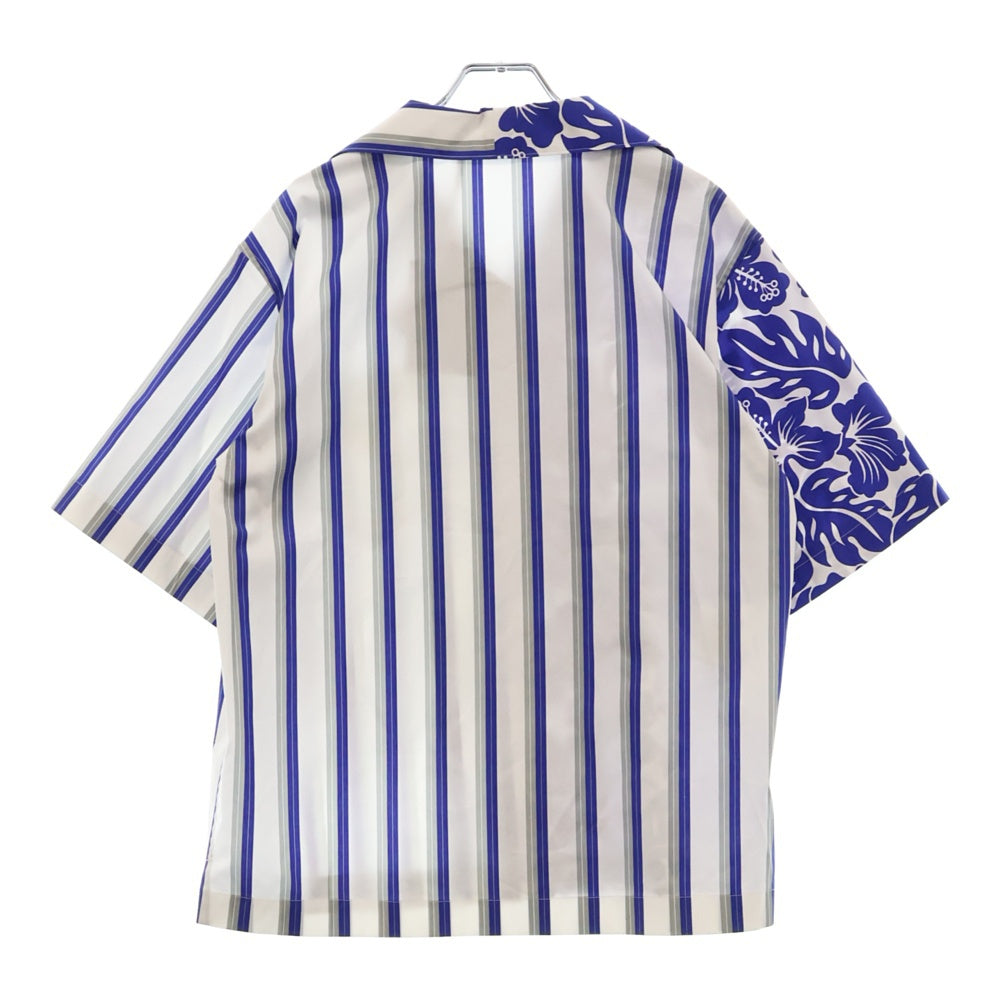PRADA(プラダ) ストライプ アロハ柄切り替え 半袖アロハシャツ P433B0 ブルー レディース