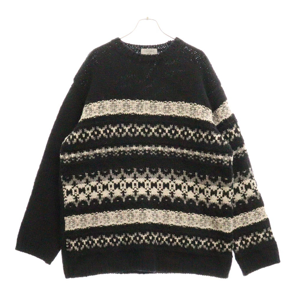 Yohji Yamamoto POUR HOMME(ヨウジヤマモト プールオム) 3GJQ PATTERN JQ PATTERN CREW NECK A KNIT クルーネックニット セーター HE-K24-181 ブラック