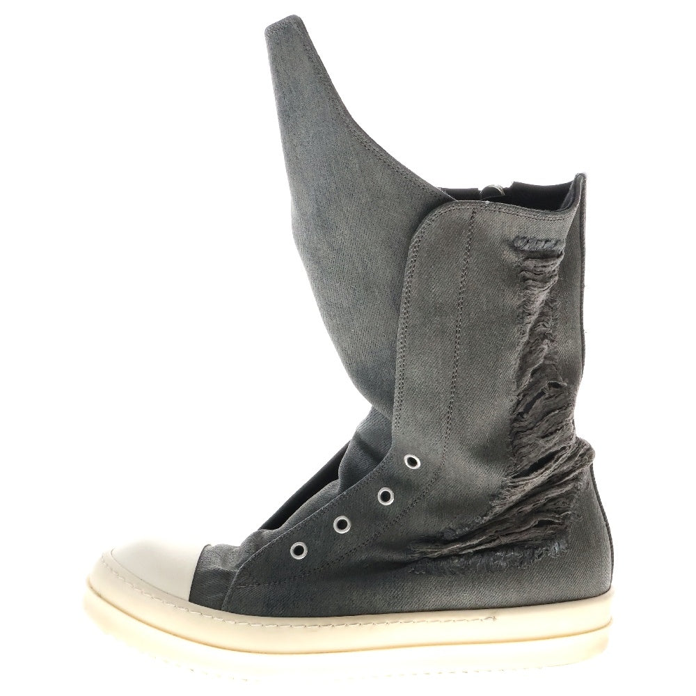 Rick Owens DRKSHDW(リックオウエンス ダークシャドウ) DISTRESSED BOOT SNEAKS DUST MILK ダメージ加工 ブーツスニーカー ハイカット グレー/ホワイト DU01D1806DFO-SH7811
