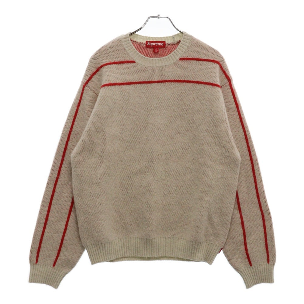 SUPREME(シュプリーム) 24AW Back Stripe Sweater バッグロゴ ストライプ クルーネックニットセーター ホワイト/レッド