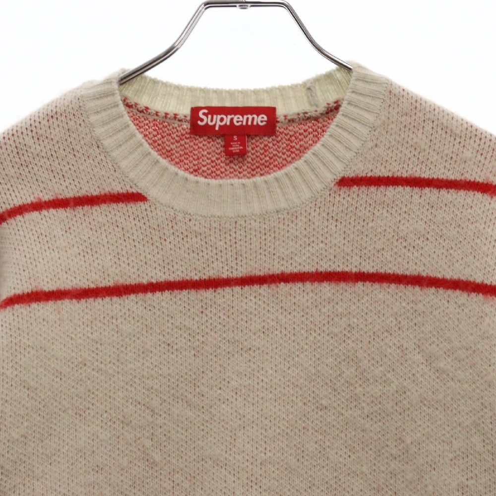 SUPREME(シュプリーム) 24AW Back Stripe Sweater バッグロゴ ストライプ クルーネックニットセーター ホワイト/レッド