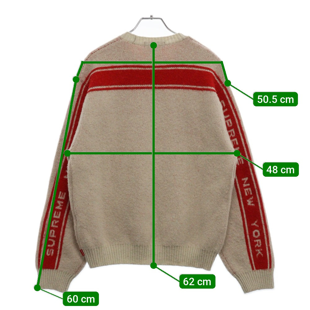 SUPREME(シュプリーム) 24AW Back Stripe Sweater バッグロゴ ストライプ クルーネックニットセーター ホワイト/レッド