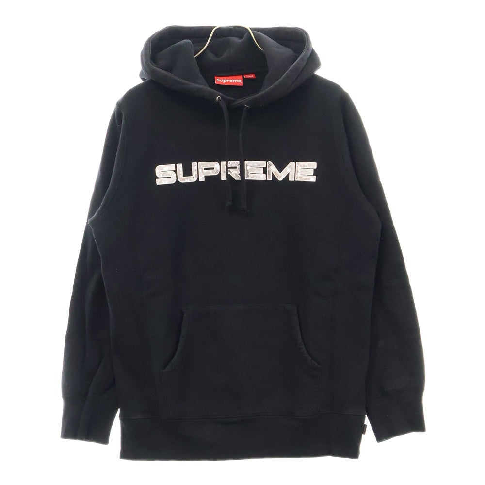 SUPREME(シュプリーム) 17SS Sequin Logo Hooded Sweatshirt スパンコールロゴ フーディープルオーバーパーカー ブラック
