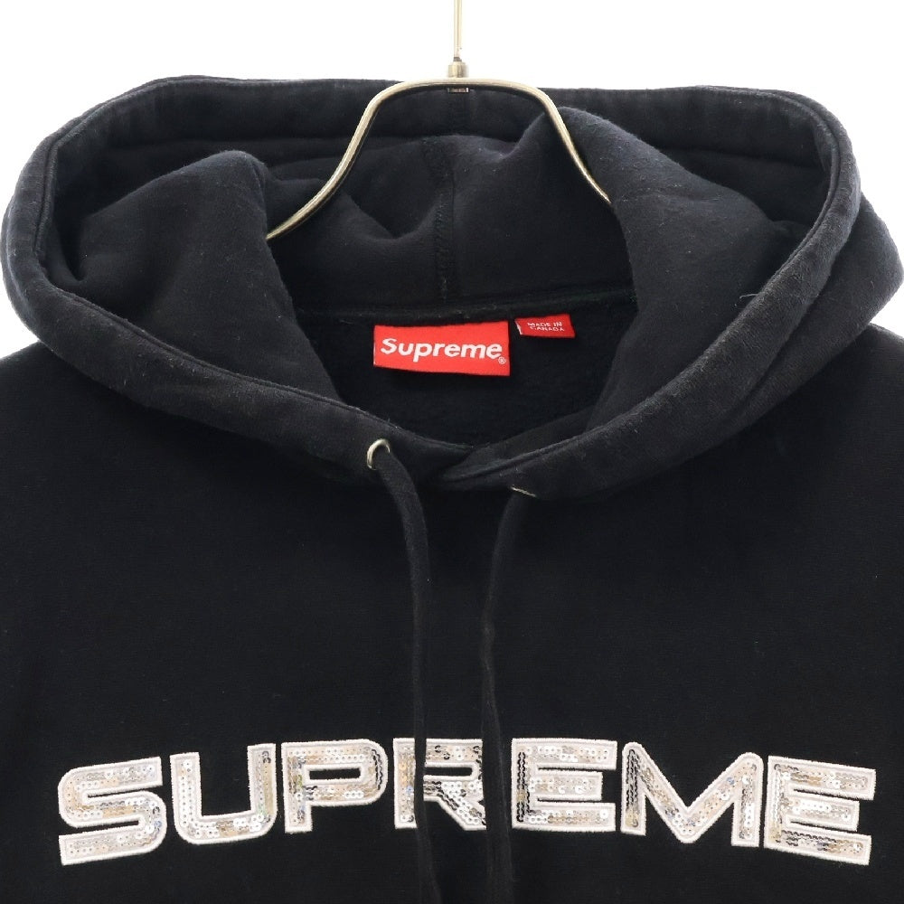 SUPREME(シュプリーム) 17SS Sequin Logo Hooded Sweatshirt スパンコールロゴ フーディープルオーバーパーカー ブラック