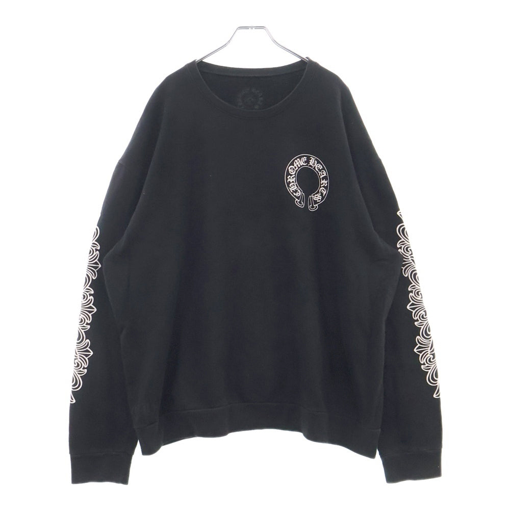 CHROME HEARTS(クロムハーツ) Horseshoe L/S Sweatshirt ホースシュープリント 袖フローラル スウェットトレーナー ブラック