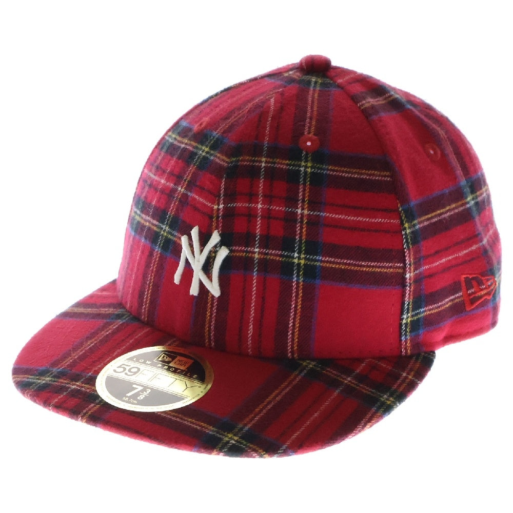 KITH(キス) ×New Era Plaid New York Yankees チェック柄 ロゴ刺繍 ベースボールキャップ レッド