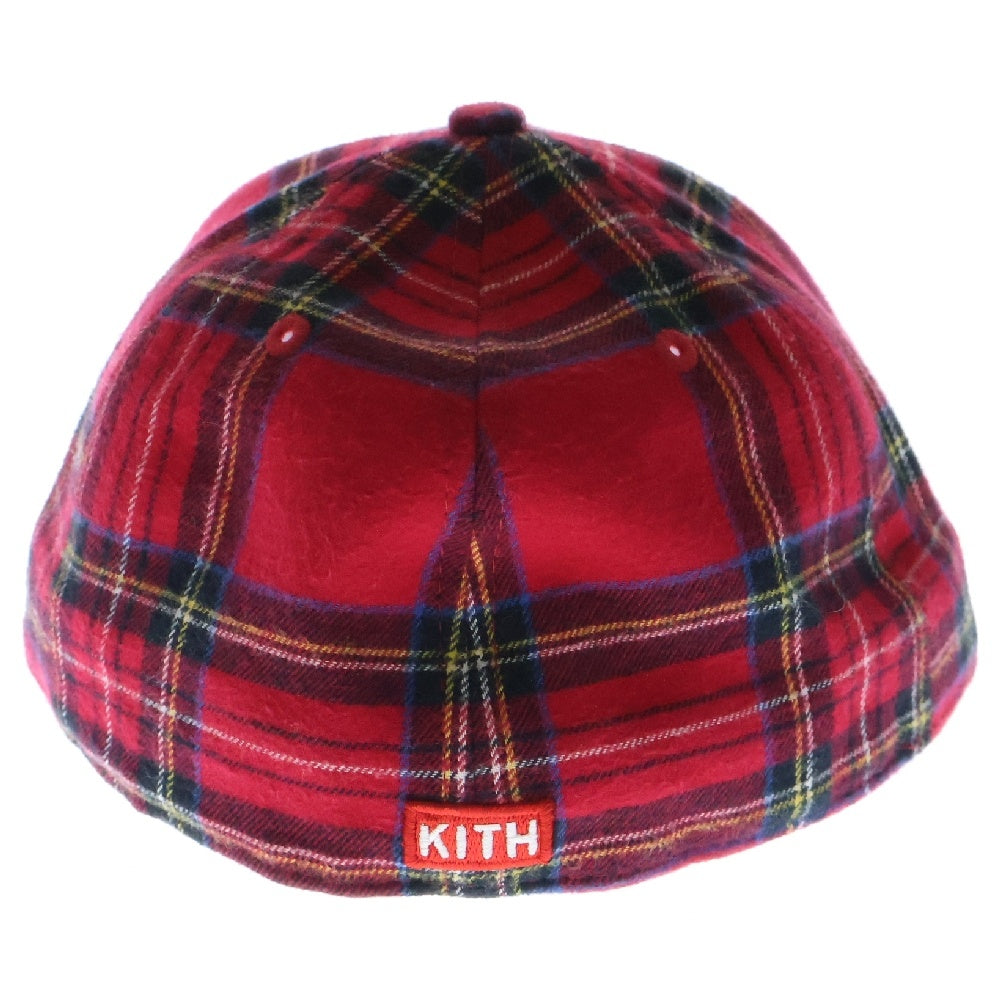 KITH(キス) ×New Era Plaid New York Yankees チェック柄 ロゴ刺繍 ベースボールキャップ レッド